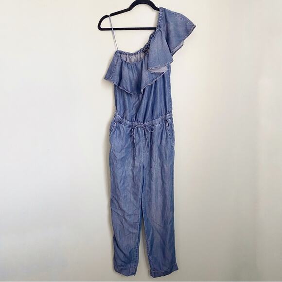 1. State Chambray One Shoulder Ruffle Jumpsuit - Picture 2 of 7